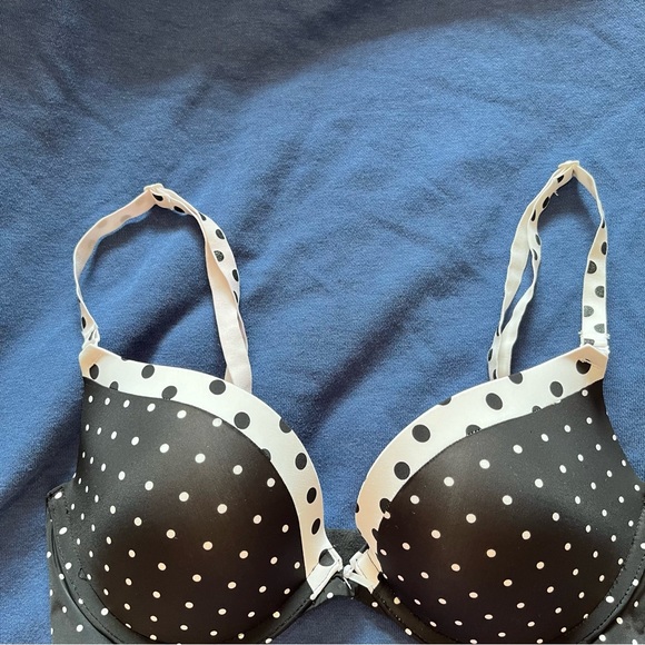 PINK Campus Push Up Bra Underwire Padded Polka Dot Black White Size 32C - Picture 5 of 11